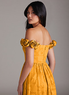 Azazie Autumn Bridesmaid Dresses Butterscotch A-Line Off the Shoulder Floral Burnout Convertible Dress image6