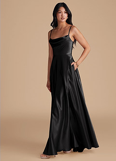 Azazie Elle Vestidos de madrinha de casamento Vestir Preto de Cetim Metálico de Linha A com com bolsos image6