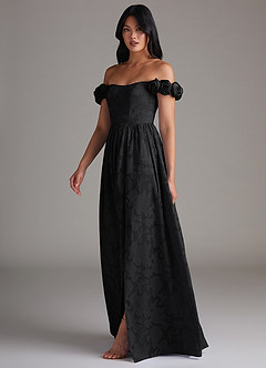 Azazie Autumn Bridesmaid Dresses Black A-Line Off the Shoulder Floral Burnout Convertible Dress image3