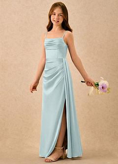 Azazie Shyla Girls Formal Flower Girl Dresses Mist Sheath Pleated Stretch Satin Dress image1