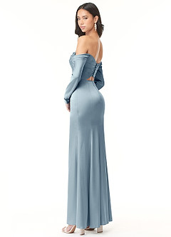 Azazie Hallie Bridesmaid Dresses Sheath Off-The-Shouler Long Sleeve Stretch Satin Floor-Length Dress image5