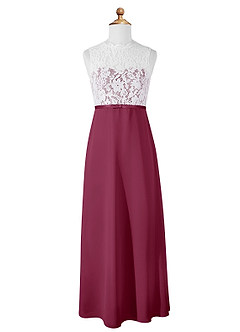 Azazie Rana Junior A-Linie Spitze Chiffon Kleid Maulbeerrot image5