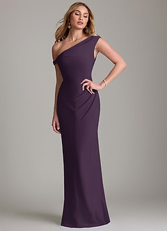 Azazie Emerson Bridesmaid Dresses Plum Sheath Off the Shoulder Chiffon Dress image1