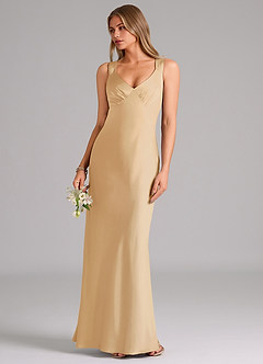 Azazie Kamila Brautjungfernkleider A-Linie Plissee Stretch-Satin Kleid Gold image5