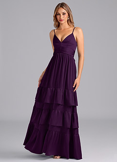 Azazie Nathalia Bridesmaid Dresses Grape A-Line Pleated Stretch Satin Dress image5