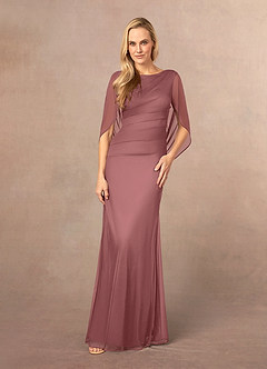 Azazie Belladonna Mother of the Bride Dresses Desert Rose Mermaid Scoop Pleated Mesh Dress image2