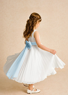 Azazie Margot Flower Girl Dresses Ivory Sky Blue A-Line Pleated Chiffon Dress image7