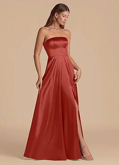 Azazie Wren Bridesmaid Dresses Rust A-Line Strapless Metallic Satin Dress image7