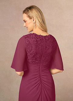 Azazie Carson Mother of the Bride Dresses Mulberry A-Line V-Neck Lace Chiffon Dress image5