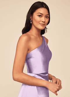 Azazie Maron Bridesmaid Dresses Frosted Lilac A-Line One Shoulder Stretch Satin Dress image5