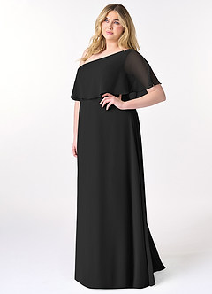 Azazie Lizzy Vestidos de damas de honor Vestido de Negro de Gasa de Corte en A con Hombro unilateral image10