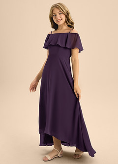 Azazie Maggie Junior A-Linie Schulterfrei Chiffon Kleid Pflaume image4