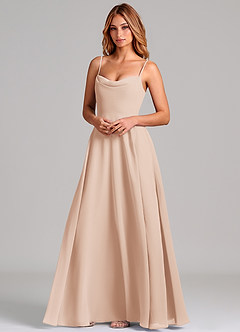 Azazie Elle Robes de demoiselle d'honneur Robe Trapèze en Mousseline de soie Plissée Rose Perle image4