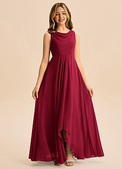 Azazie Mannie Junior Linia A Pofałdowany Szyfon Asymetryczny Młodsza druhna Sukienka image3