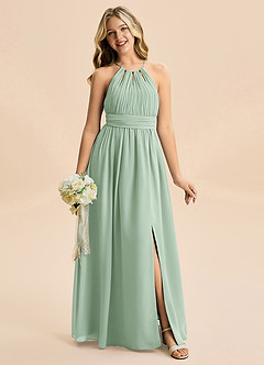 Azazie Noelle Junior Agave A-Line Pleated Chiffon Dress image6