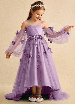 Azazie Karrie Flower Girl Dresses Wisteria A-Line with Sleeves Tulle Dress image4