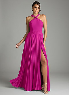 Azazie Afra Bridesmaid Dresses Fuchsia A-Line Pleated Chiffon Dress image1