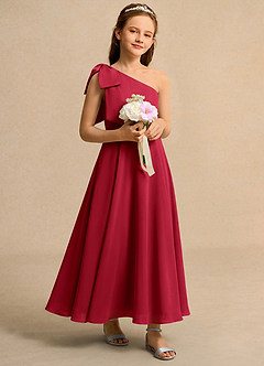Azazie Guppy Girls Formal Blumenmädchenkleider A-Linie One-Shoulder Chiffon Kleid Scharlachrot image1