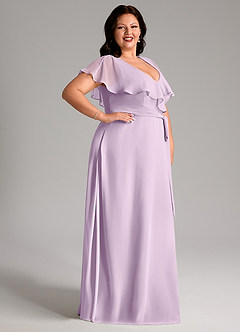 Azazie Lainey Bridesmaid Dresses Frosted Lilac A-Line with Pockets Chiffon Dress image12