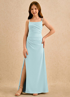 Azazie Cannoli Girls Formal Blumenmädchenkleider A-Linie Plissee Chiffon Kleid Nebel image5
