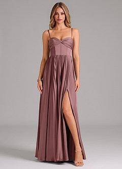 Azazie Tyla Bridesmaid Dresses Vintage Mauve A-Line Sweetheart Neckline Stretch Satin Dress image1