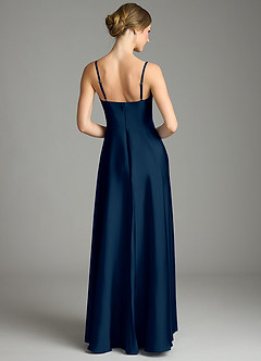 Azazie Elle Vestidos de damas de honor Vestido de Azul Marino Oscuro de Satén Elástico de Corte en A con Plisado image5