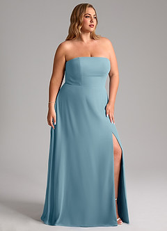 Azazie Wren Vestidos de damas de honor Vestido de Azul Malhumorado de Gasa de Corte en A Convertible con Corte Lateral image12