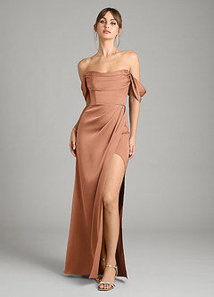 Azazie Johana Bridesmaid Dresses Bronzer Mermaid Off the Shoulder Stretch Satin Convertible Dress image6