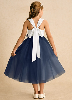 Azazie Bonny Flower Girl Dresses Ivory Dark Navy Ball-Gown Pleated Tulle Dress image2