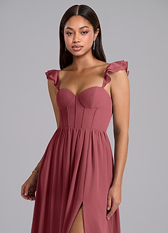 Azazie Denisse Bridesmaid Dresses Merlot A-Line Ruched Chiffon Dress image6