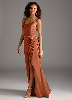 Azazie Deandra Bridesmaid Dresses Cedar Rose Mermaid Pleated Stretch Satin Dress image4