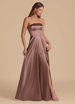 Azazie Wren Vestidos de madrinha de casamento Vestido Café Expresso de Cetim Metálico de Linha A com Sem alças image7