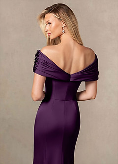 Azazie Auberdeen Mother of the Bride Dresses Grape Mermaid Pleated Stretch Satin Dress image6