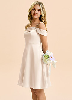 Azazie Anselie Junior White Alabaster A-Line Off the Shoulder Stretch Satin Dress image6