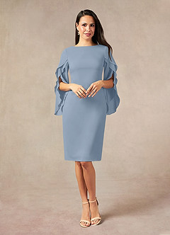 Azazie Carter Mother of the Bride Dresses Dusty Blue Sheath Ruched Stretch Chiffon Dress image1