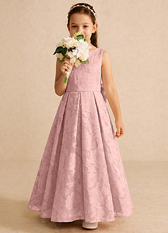 Azazie Pipssy Robe Demoiselle D'honneur Fillette Robe Trapèze en Blumen-Burnout Plissé Rose Poudré image3