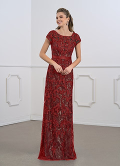 Azazie Dorit Mother of the Bride Dresses Rust Champagne Sheath Scoop Lace Dress image1