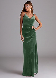 Azazie Leo Bridesmaid Dresses Eucalyptus Sheath Pleated Velvet Dress image4