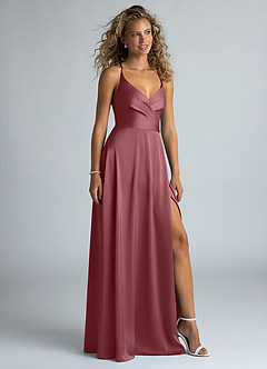 Azazie Davis Bridesmaid Dresses Desert Rose A-Line Pleated Stretch Satin Dress image5