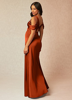 Azazie Rhea Zwangerschaps Bruidsmeisjekleding A-Lijn Off The Shoulder Geplooid Stretch Satijn Vloerlengte Jurk image5