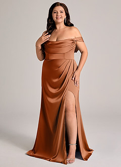 Azazie Johana Bridesmaid Dresses Copper Mermaid Off the Shoulder Stretch Satin Convertible Dress image8