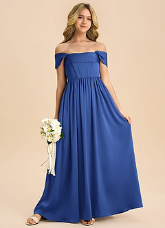 Azazie Hattie Junior Royal Blue A-Line Pleated Stretch Satin Dress image3