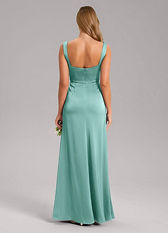 Azazie Frostine Bridesmaid Dresses Aqua A-Line Bow Stretch Satin Dress image2