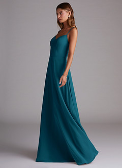 Azazie Marley Bridesmaid Dresses Ink Blue A-Line Off the Shoulder Chiffon Convertible Dress image6