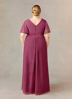 Azazie Morning Glory Mother of the Bride Dresses Mulberry A-Line V-Neck Ruched Chiffon Dress image6