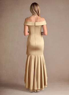 Azazie Billings Moeder van de bruid jurken Zeemeermin Jurk van Stretch Satijn Off the Shoulder Champagne image4