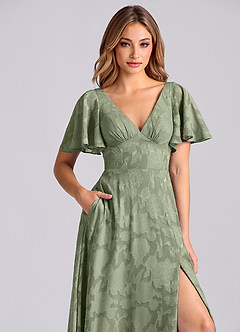 Azazie Kimber Bridesmaid Dresses Pistachio A-Line with Pockets Floral Burnout Dress image9
