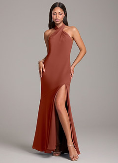 Azazie Lorena Bridesmaid Dresses Auburn Mermaid Pleated Chiffon Dress image3