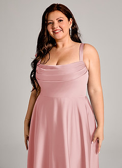 Azazie Shaude Bridesmaid Dresses Powder Pink A-Line Pleated Stretch Satin Dress image9