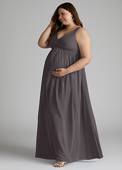 Azazie Yetta Maternity Bridesmaid Dresses A-Line V-Neck Gathered Chiffon Floor-Length Dress image10